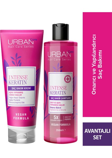 Intense Keratin Yoğun Hasar Onarıcı Saç Bakım Şampuan ve Sıvı Krem 2'li Set-Vegan