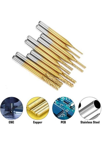 Pcb Mini Karbür Freze Kesici 1.0-3.0mm 10 Lu Set 3.175MM Shank modelleri