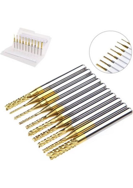 Pcb Mini Karbür Freze Kesici 0.8-3.175MM 10 Lu Set 3.175MM Shank