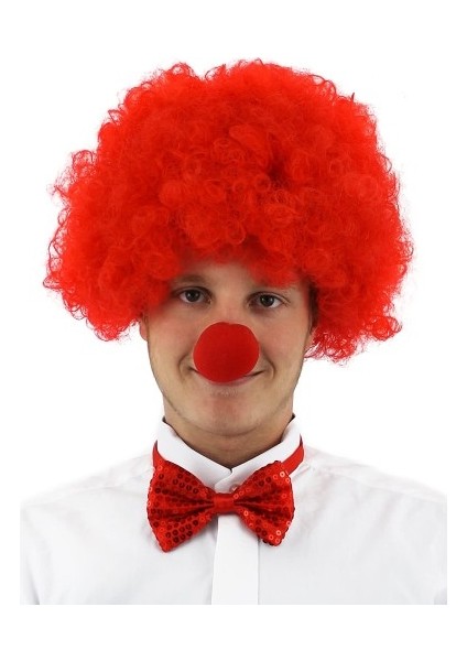 Kırmızı Renk Kıvırcık Afro Palyaço Seti Tdrtr