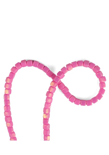 5 mm Küp Model Fimo Pembe Renk Üzeri Yaldız Sedefli Simli Pembe Fimo Boncuk Dizisi Polimer Kil 40 cm Dizi
