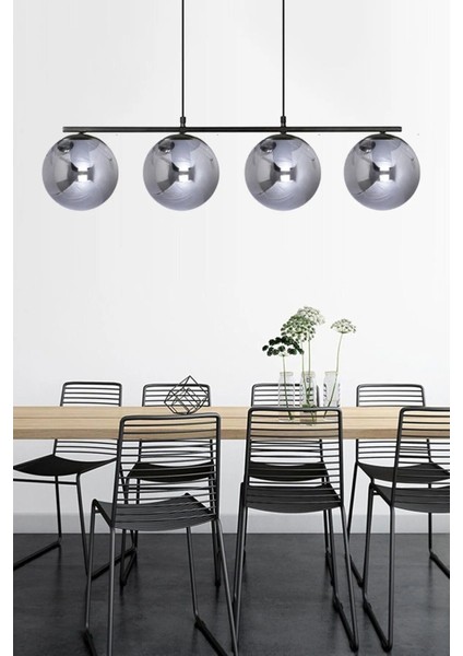Modern Füme 4'lü Metal Sarkıt Avize, Şık ve Şık Aydınlatma, 34x48 cm