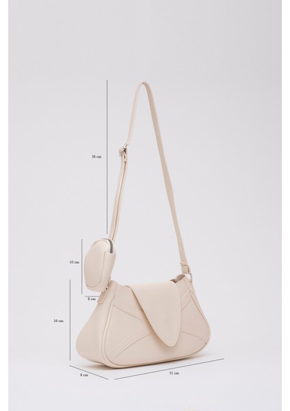 Krem Shk96 Deri Tek Bölmeli Cüzdanlı Kol Ve Omuz Çantası U:18 E:32 G:8 Cm