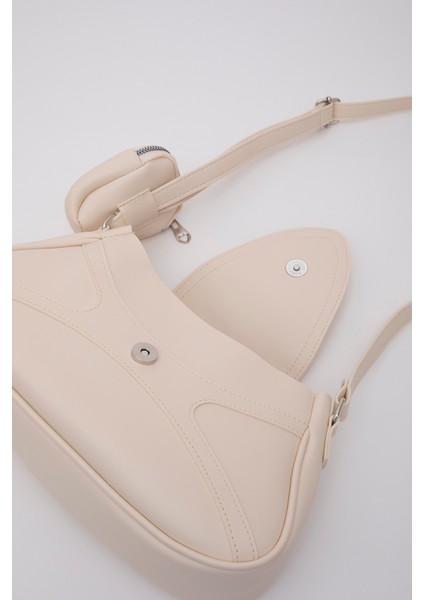 Krem Shk96 Deri Tek Bölmeli Cüzdanlı Kol Ve Omuz Çantası U:18 E:32 G:8 Cm