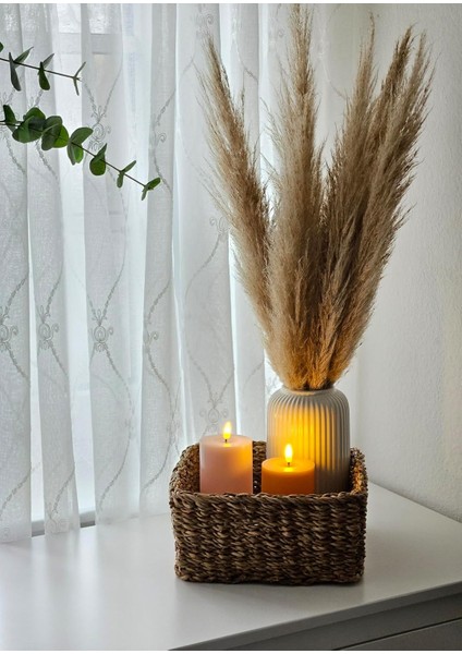 Dekoratif Natural Renk Seagrass Kare Hasır Sepet 3'lü modelleri