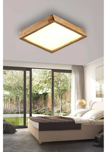 Modern Tasarım Ahşap Kasa 24W Gün Işığı Dekoratif Avize 34*34 Ev-Ofis LED Aydınlatması