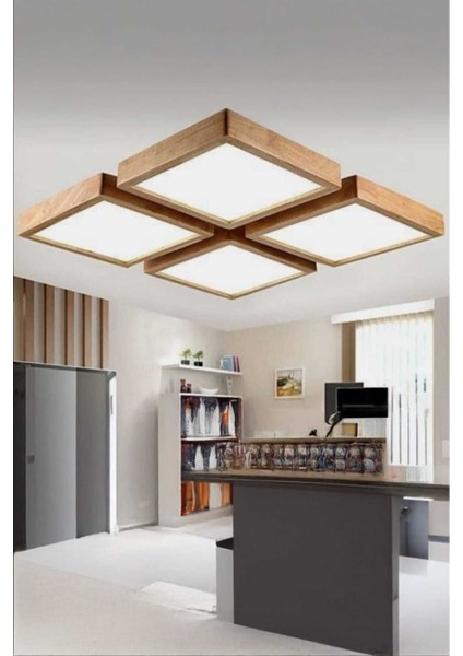 Modern Tasarım Ahşap Kasa 24W Gün Işığı Dekoratif Avize 34*34 Ev-Ofis LED Aydınlatması