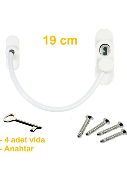 Kupa Çelik Halatlı Çocuk Emniyet Kilidi – Pencere Güvenlik Kilidi | Beyaz | 300 kg Taşıma Kapasiteli