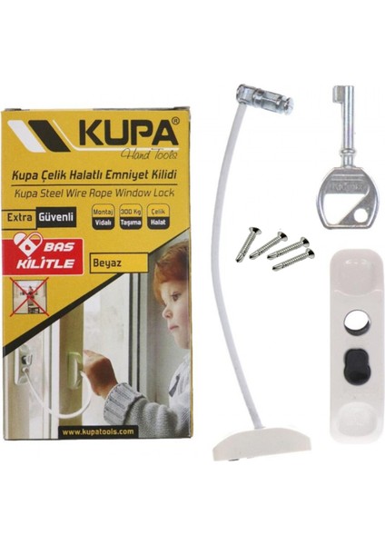 Kupa Çelik Halatlı Çocuk Emniyet Kilidi – Pencere Güvenlik Kilidi | Beyaz | 300 kg Taşıma Kapasiteli fiyatları