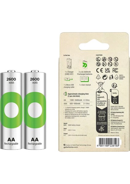 Gp Recyko E221 2 x 2600 Mah R6 Aa Pilli Pil Şarj Cihazı (GP-E221/270AHCER21-2GTLB2) (4172)