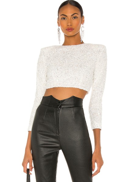 Kadın Janjan Beyaz Içi Astarlı Payet Crop Top