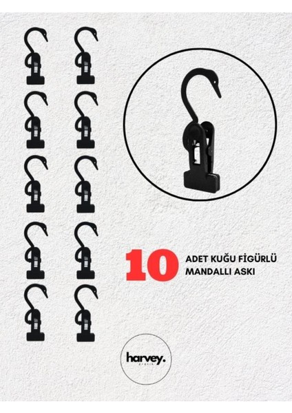 10 Adet Plastik Kuğu Figürlü Askı Plastik Eşarp Şal Askısı | Elbise Askısı | Mandallı Kanca