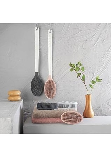 Seahome Çift Taraflı Banyo Duş Vücut Fırçası Yumuşak Uzun Saplı Sırt Kese Masaj Fırçası Pembe Renk