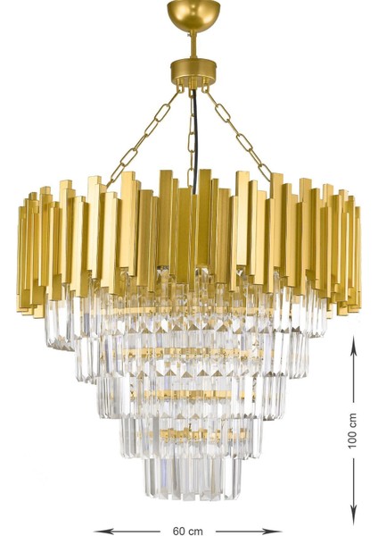 Sima 60 cm 'lik Kristal Cam Taşlı Lüks Avize - (Sarı Yaldız)