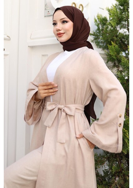 Apolet Detaylı Kimono Takım Bej 19253