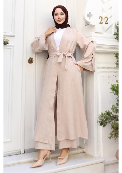 Apolet Detaylı Kimono Takım Bej 19253