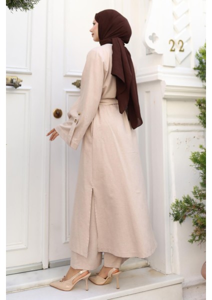 Apolet Detaylı Kimono Takım Bej 19253