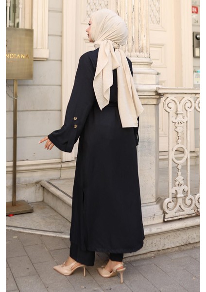 Apolet Detaylı Kimono Takım Siyah 19253