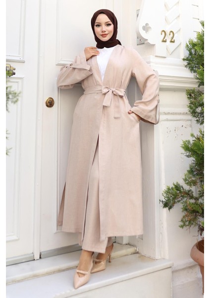 Apolet Detaylı Kimono Takım Bej 19253