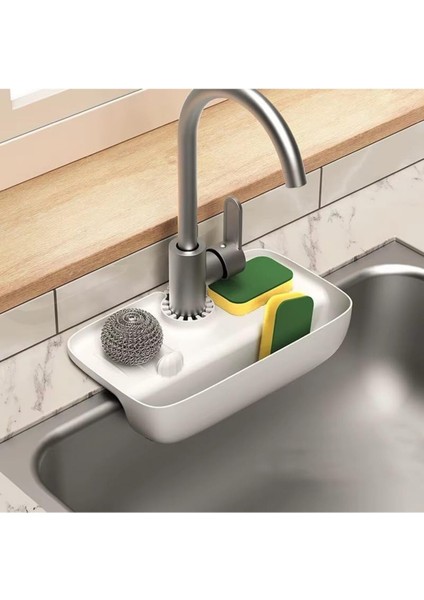 Rom Elastik Musluk Matı Su Tutucu Düzenleyici Kaydırmaz Taban Organizer Mutfak Banyo (Beyaz) Roms