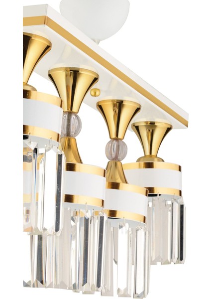 Derin 4 Lü Kristal Taşlı Caka Beyaz Gold Yaldız Lüks Modern Avize