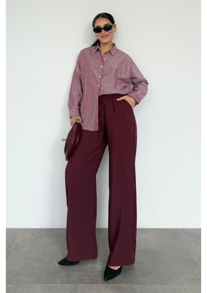 Bordo Çizgili Kadın Gömlek MG2410 fırsatları