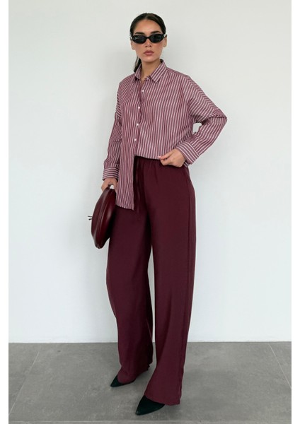 Bordo Çizgili Kadın Gömlek MG2410 indirimleri