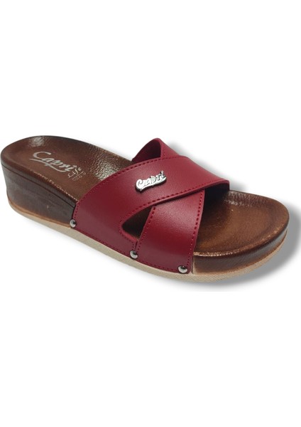 9002-25 Deri Çapraz Bant Capri Tokalı Kadın Terlik