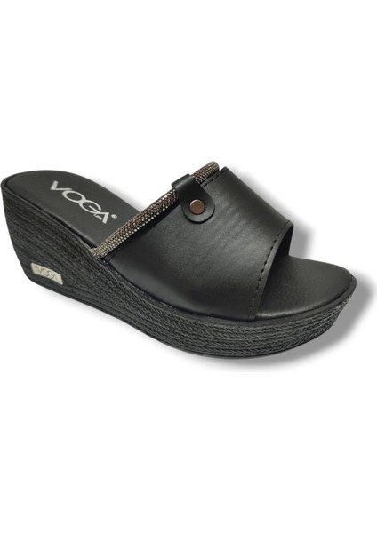 2000-177-25 Deri Şerit Taşlı Dolgu Topuk Kadın Terlik