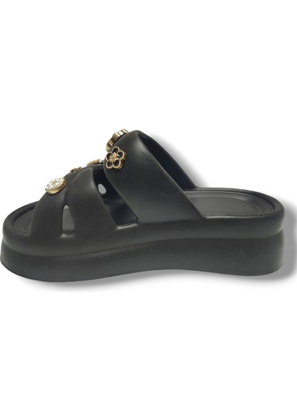 510-25 Eva Taşlı Çift Bantlı Kalın Taban Kadın Terlik modelleri