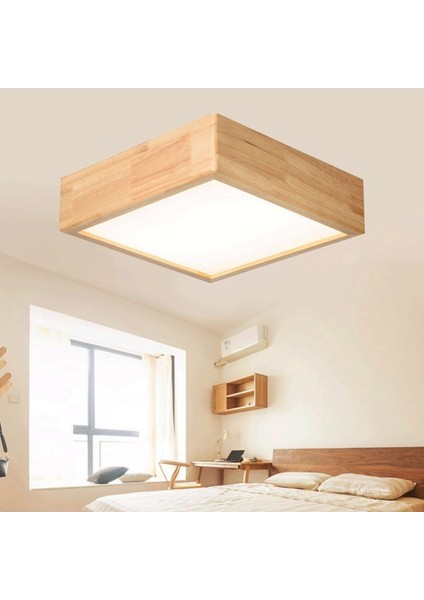Ahşap kare tavan led avize, beyaz ışık, 60x60 cm, salon, yatak odası, mutfak kullanımı