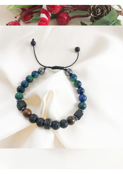 El Yapımı Çok Renkli Doğaltaşlı Zarif Erkek Bileklik