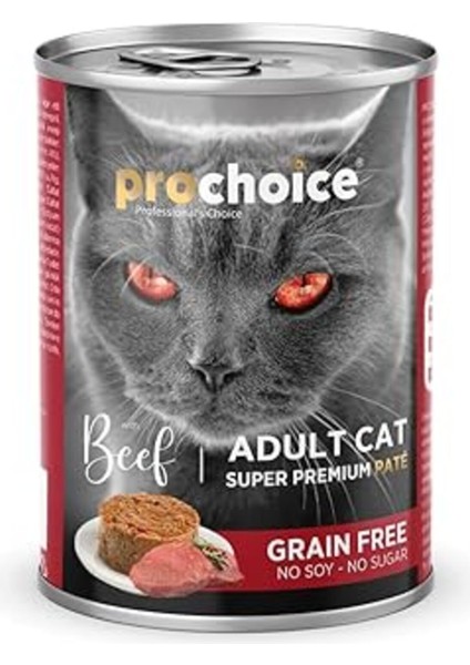 Prochoice Yetişkin Kediler Için, Tahılsız, Sığır Etli Ezme, 400 G x 12 Adet