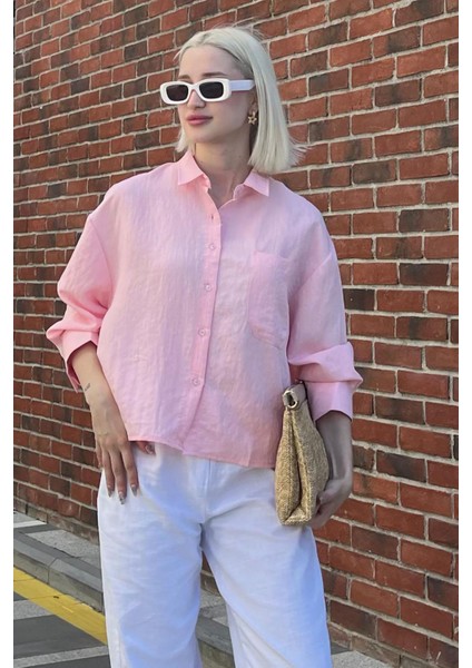 Pembe Çizgili Oversize Kadın Gömlek MG2093 fiyatları