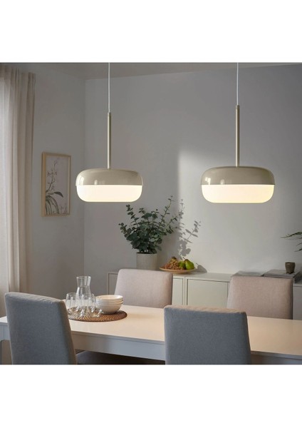 Modern Bej Oval Sarkıt Lamba, 39x23 cm, şık ve zarif salon aydınlatması