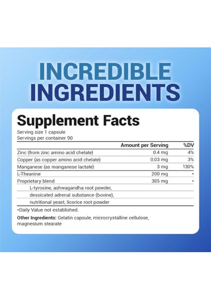 L-Theanine 200 mg - Includes Zinc, Copper, L-Tyrosine – L-Theanine - For Relaxation, And Mental Clarity* – 90 Capsules.abd Menşei fiyatları