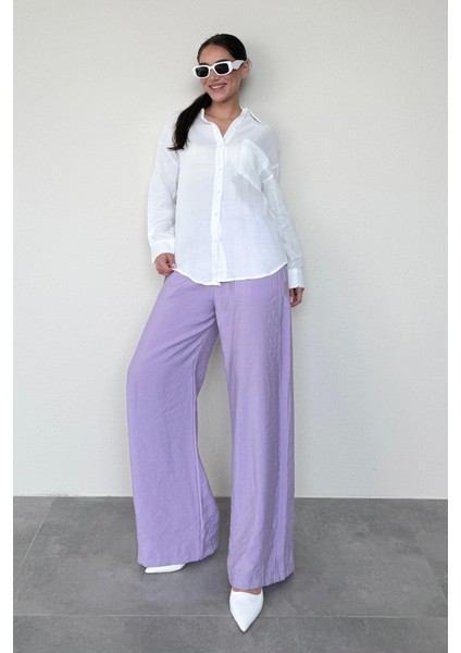 Lila Geniş Paça Kadın Pantolon MG1982 modelleri