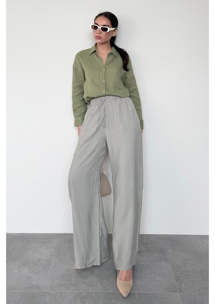 Soluk Yeşil Geniş Paça Kadın Pantolon MG1982