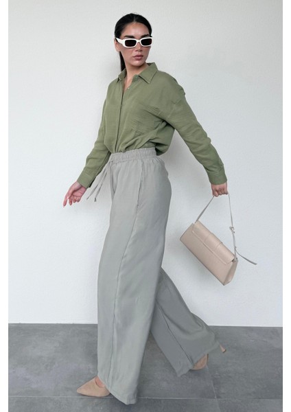 Soluk Yeşil Geniş Paça Kadın Pantolon MG1982 fiyatları