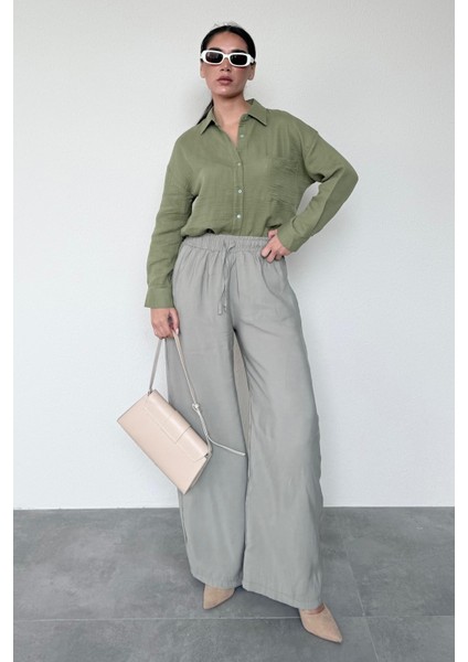 Soluk Yeşil Geniş Paça Kadın Pantolon MG1982 modelleri