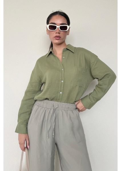 Soluk Yeşil Geniş Paça Kadın Pantolon MG1982 fırsatları