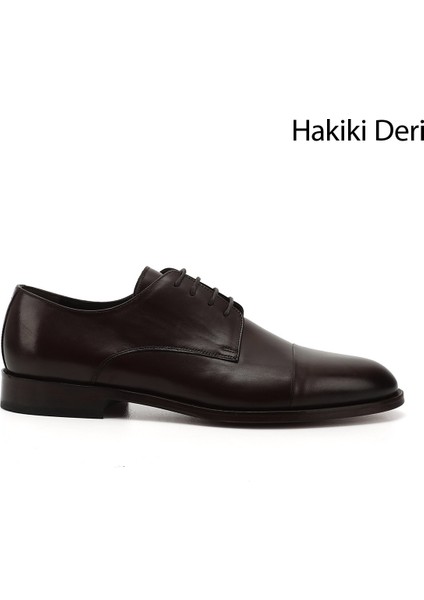Erkek Kahverengi Bağcıklı Kösele Taban Hakiki Deri Klasik Ayakkabı