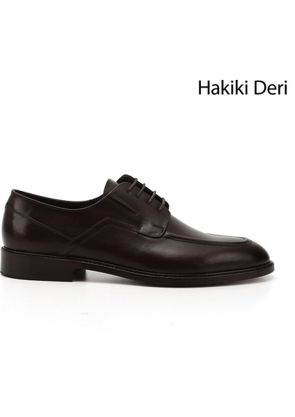 Erkek Kahverengi Bağcıklı Kösele Taban Hakiki Deri Klasik Ayakkabı