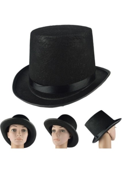 Yetişkin Boy Siyah Renk Keçe Sihirbaz Fötr Şapka Tdrtr