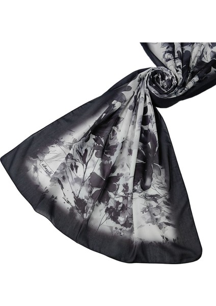 Ebruli Cotton Vual Çiçek Desenli Şal 75X190 cm