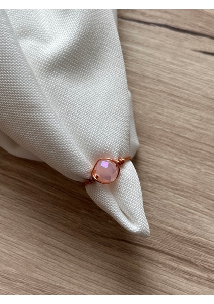 8 mm Pembe Kristal Bakır Ayarlanabilir Tel Yüzük