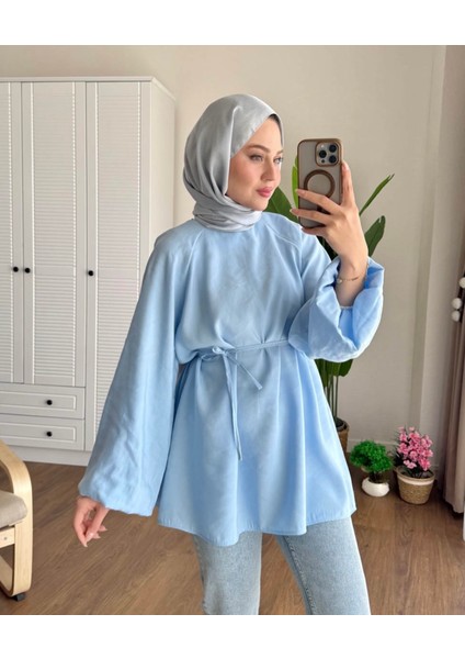Balon Kol Bel Bağlamalı Tesettür Gömlek