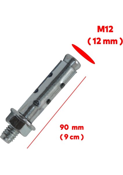 Saplamalı Gömlek Çelik Dübel M12X90 mm Raf Montaj Bağlantı Zemin Monte Tavan Asma Aparat 8 Adet