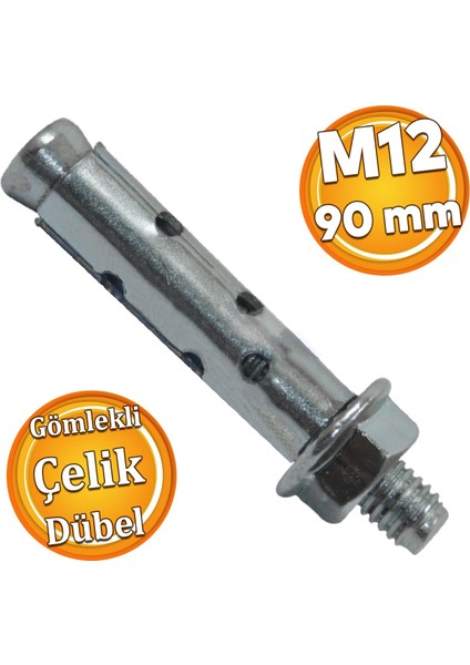 Saplamalı Gömlek Çelik Dübel M12X90 mm Raf Montaj Bağlantı Zemin Monte Tavan Asma Aparat 8 Adet