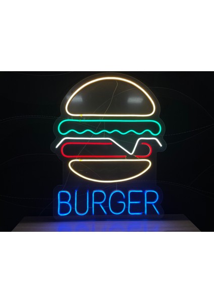 Neon LED Tabela Dekoratif Aydınlatma -Burger, 50X70CM-